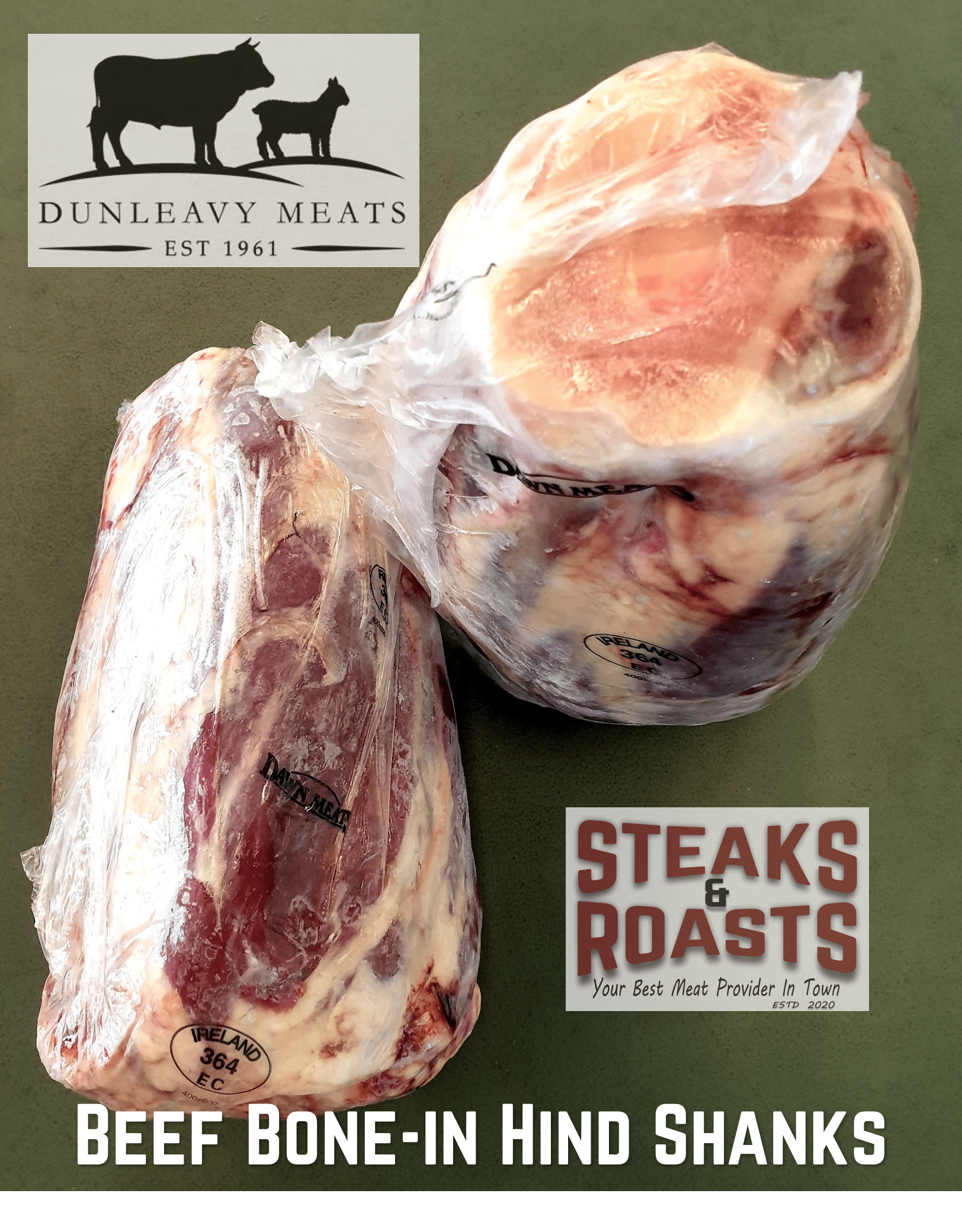 Dunleavy Meats® Bone-in Beef Shin Shanks, Grass-fed Beef - Steaks & Roasts